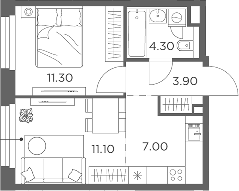 2-комн., 37.6 м², 15/23 этаж, ЖК «Белый Град»