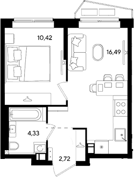 2-комн., 33.96 м², 5/8 этаж, ЖК «Парк Победы 3»