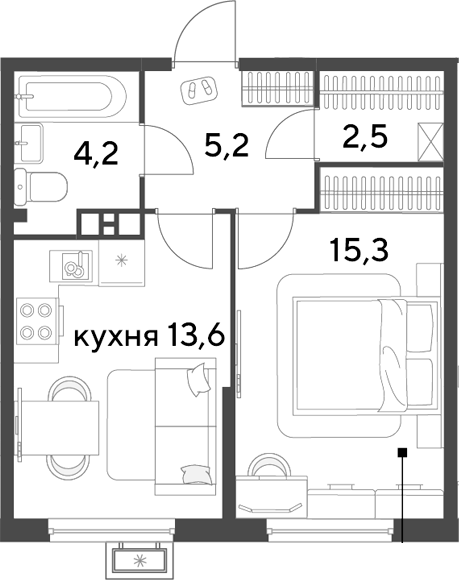 1-комн. квартира, 40.8 м² в ЖК Парк Победы — фото 2