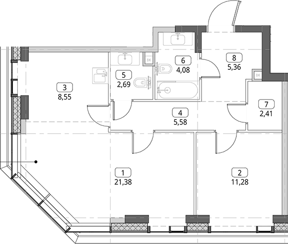 2-комн., 61.33 м², 46/56 этаж, ЖК «СИТИДЗЕН»
