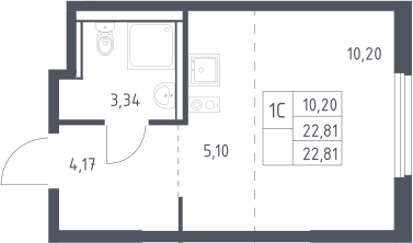 Студия, 22.81 м², 15/17 этаж, ЖК «Пригород Лесное»