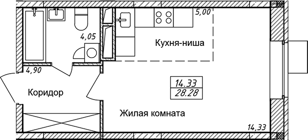 Студия, 28.28 м², 3/8 этаж, ЖК «Солнечный»