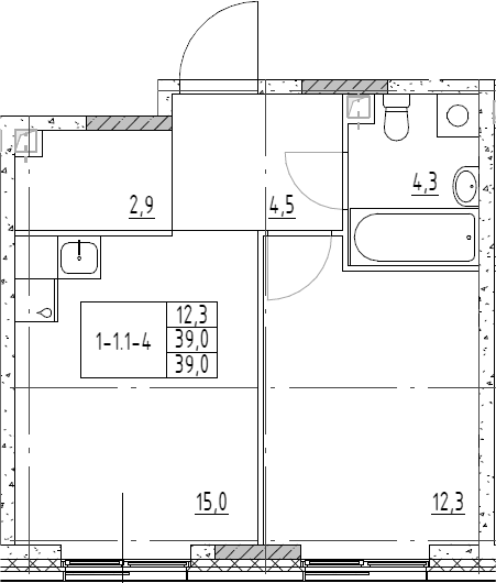 2-комн., 39 м², 11/19 этаж, ЖК «Шагал»