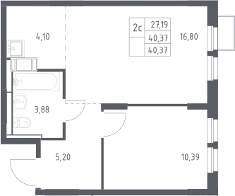 2-комн., 40.37 м², 25/25 этаж, ЖК «Большое Путилково»