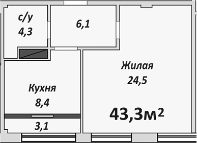 1-комн., 43.3 м², 5/9 этаж, ЖК «Европейский»