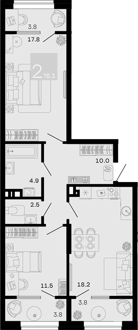 2-комн. квартира, 64.9 м² в ЖК Хозяин Морей — фото 2