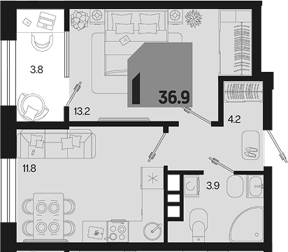 1-комн. квартира, 33.1 м² в ЖК Первое место — фото 2