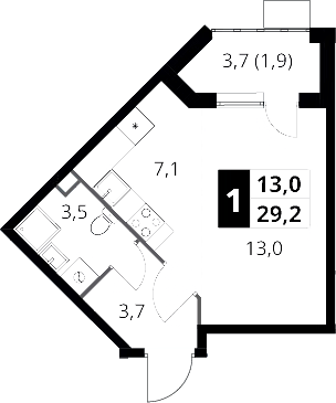 Студия, 27.3 м², 7/17 этаж, ЖК «1-й Шереметьевский»