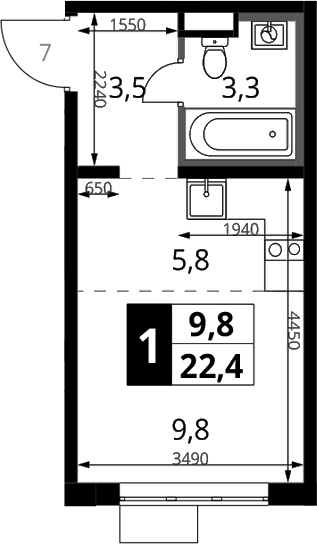 Студия, 22.4 м², 3/17 этаж, ЖК «1-й Химкинский»