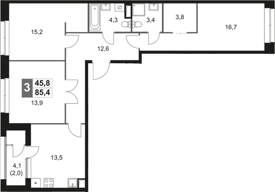 4+ комнаты, 83.4 м², 2/26 этаж, ЖК «Скай Гарден»