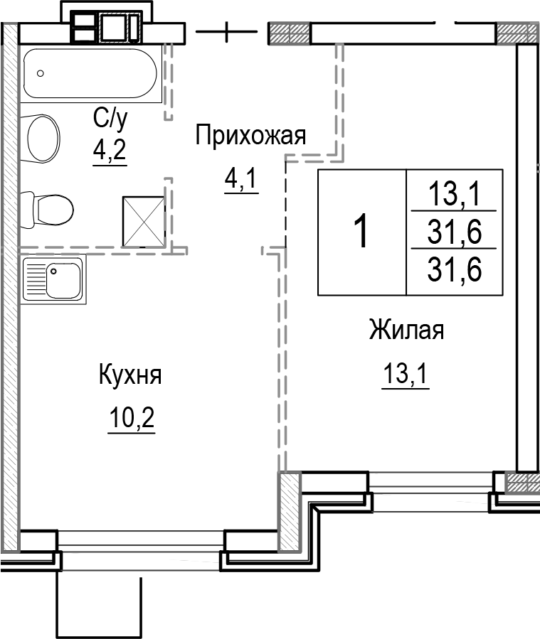 1-комн. Лесная Отрада