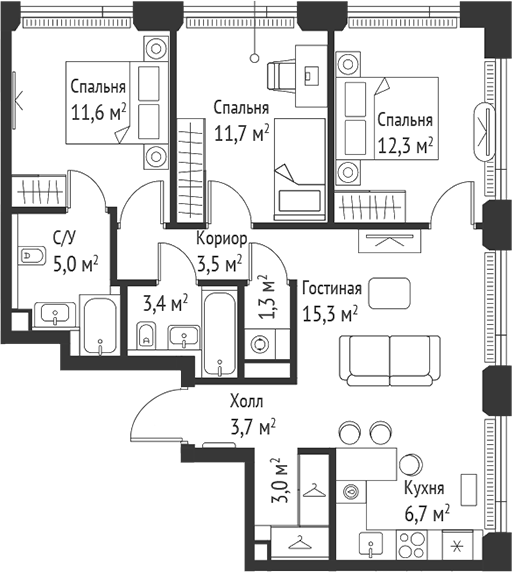 4+ комнаты, 77.4 м², 29/52 этаж, ЖК «СЕТ»