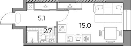 Студия, 22.8 м², 26/26 этаж, ЖК «ЗилАрт»