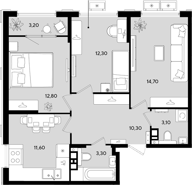 3-комн. квартира, 68.1 м² в ЖК Порто-Ново — фото 2