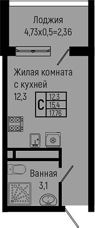 Студия, 15.4 м², 12/16 этаж, ЖК «Sun Hills Ольгинка»