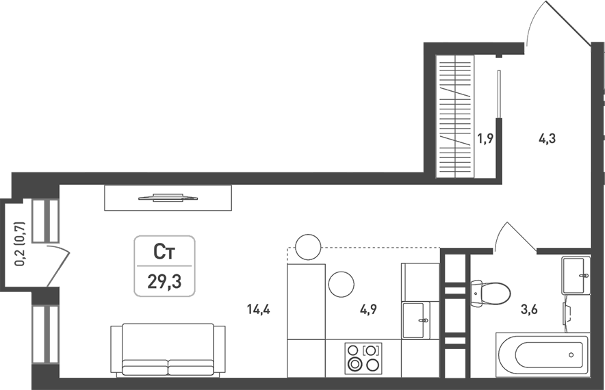 Студия, 29.1 м², 8/8 этаж, ЖК «Новая Щербинка»
