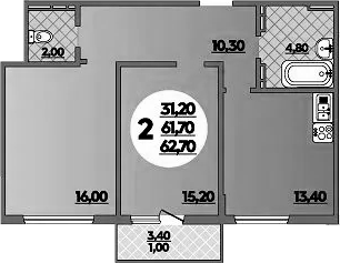 2-комн. квартира, 61.7 м² в ЖК Парк у дома — фото 2