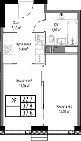2-комн., 37.8 м², 19/35 этаж, ЖК «Мираполис»