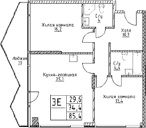 3-комн., 74.4 м², 20/29 этаж, ЖК «Наметкин Тауэр»