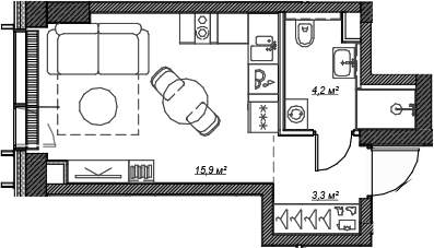 Студия, 23.4 м², 15/59 этаж, ЖК «Веер»