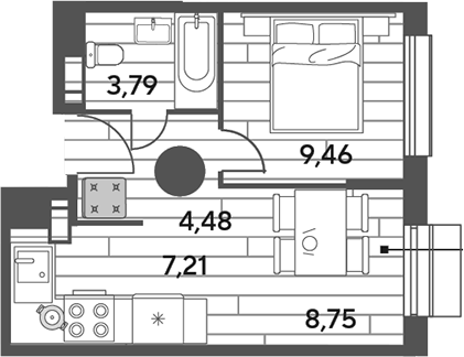 1-комн., 33.69 м², 4/12 этаж, ЖК «Публицист»