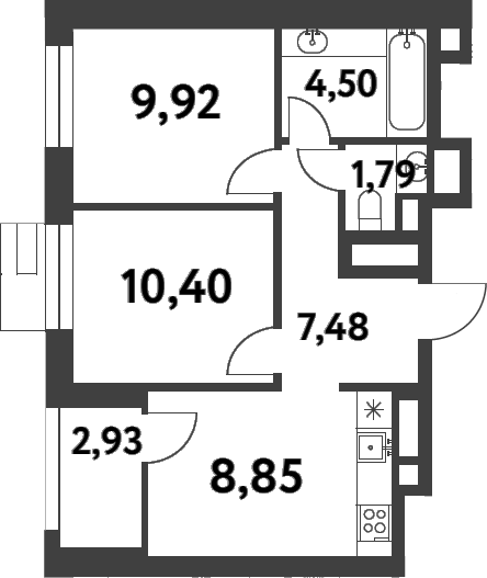 2-комн., 45.55 м², 10/16 этаж, ЖК «Смарт Гарден»