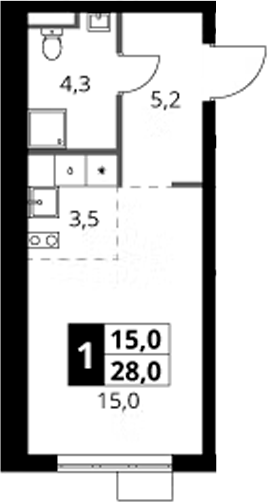 Студия, 28 м², 4/18 этаж, ЖК «1-й Ясеневский»
