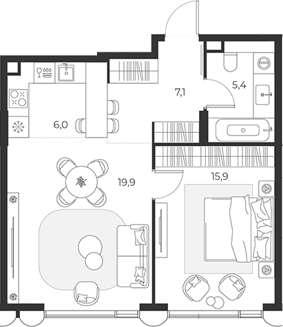2-комн., 53.7 м², 2/14 этаж, ЖК «МАСТЕРС»