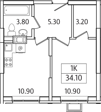 1-комн., 34.1 м², 10/21 этаж, ЖК «Видный Берег 2.0»