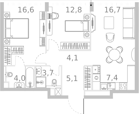 3-комн., 70.4 м², 29/46 этаж, ЖК «Ривер Парк Кутузовский»