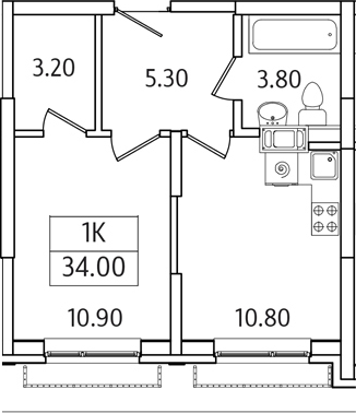 1-комн., 34 м², 13/21 этаж, ЖК «Видный Берег 2.0»