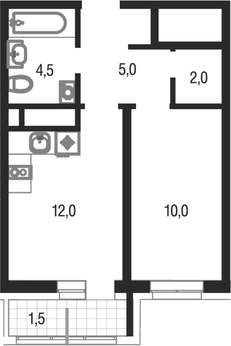1-комн., 33.5 м², 9/25 этаж, ЖК «Котельники парк»