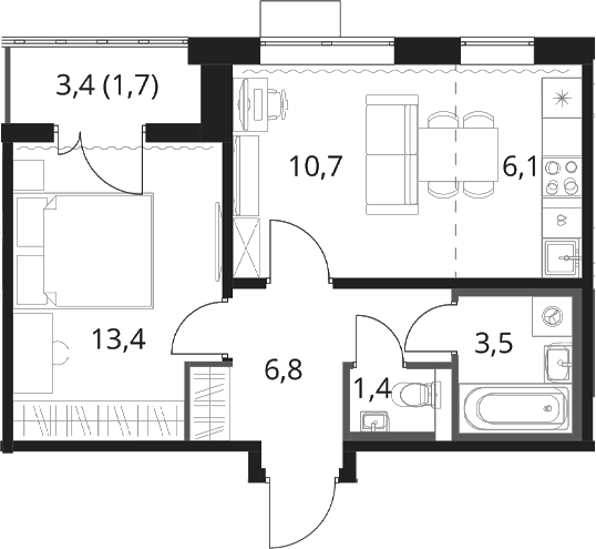 2-комн., 41.9 м², 15/16 этаж, ЖК «1-й Шереметьевский»