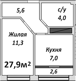 1-комн., 27.9 м², 5/9 этаж, ЖК «Европейский»