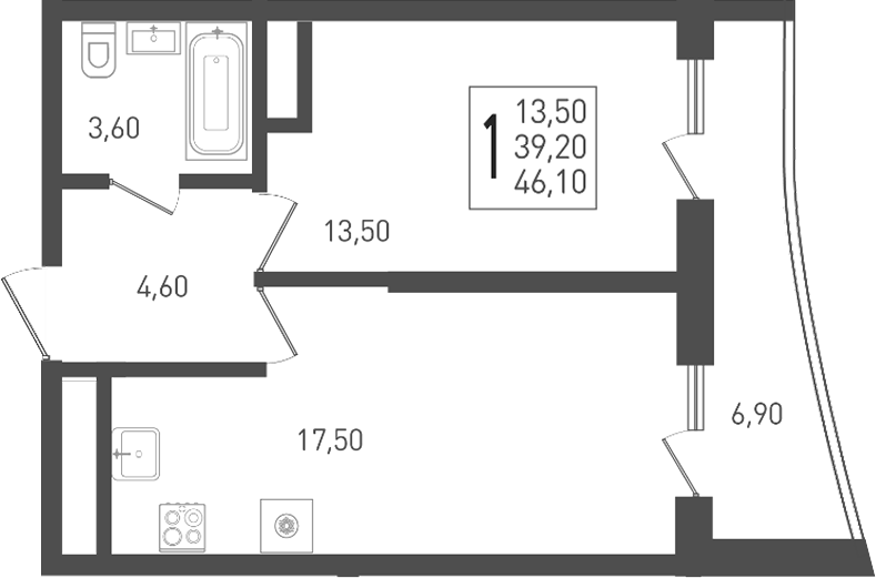 2-комн. квартира, 39.2 м² в ЖК ЖК «Кубанская Крепость» — фото 2