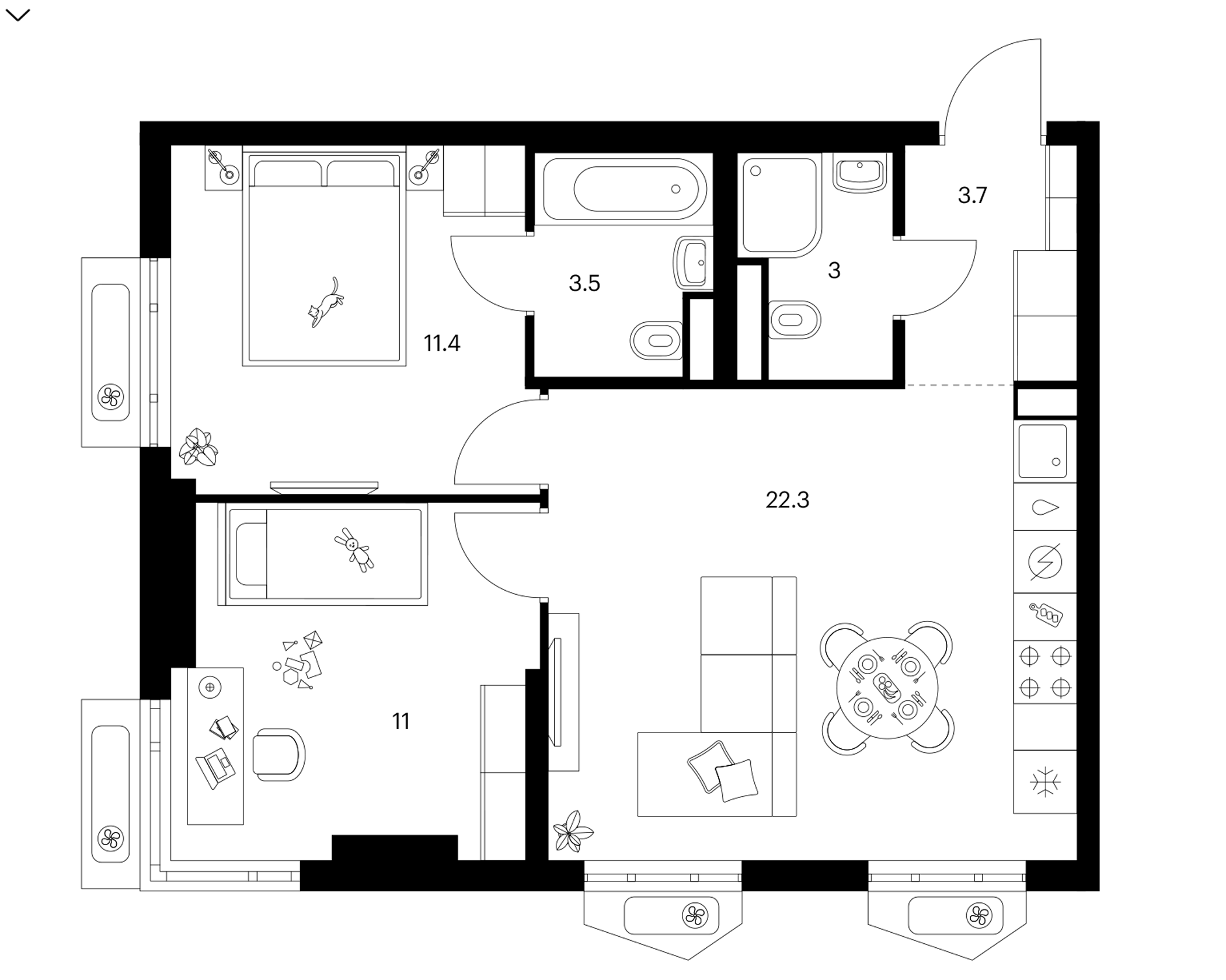 2-комн., 54.9 м², 13/32 этаж, ЖК «Мичуринский парк»