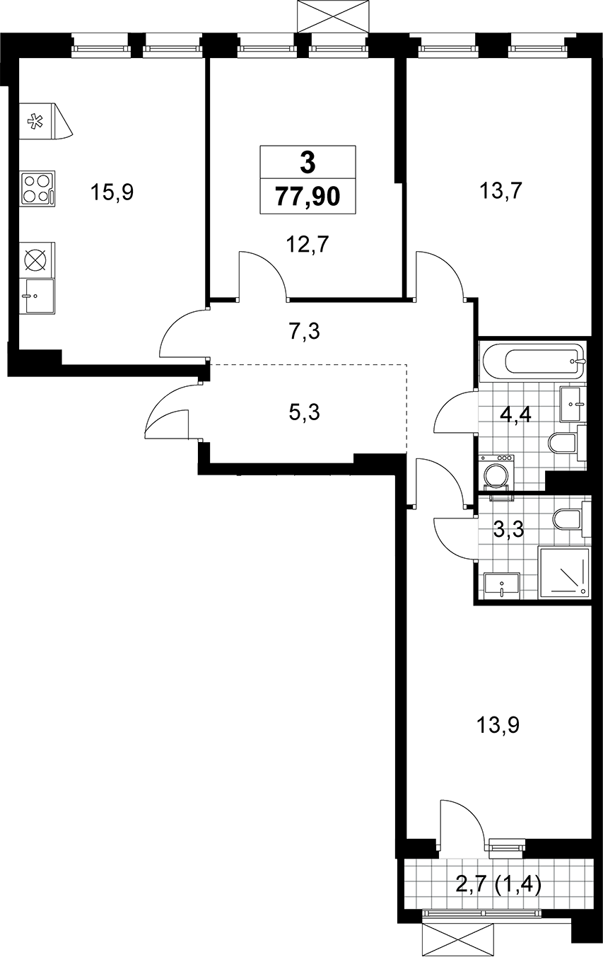 4+ комнаты, 76.5 м², 6/14 этаж, ЖК «Прокшино»