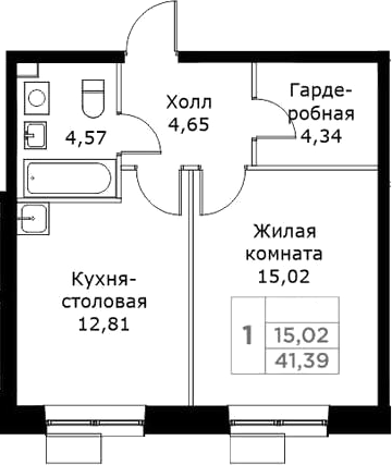 1-комн., 41.39 м², 16/25 этаж, ЖК «КИТ»