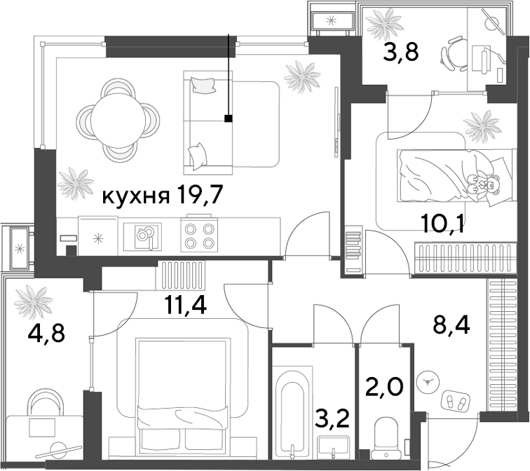 3-комн. квартира, 54.8 м² в ЖК Парк Победы — фото 2