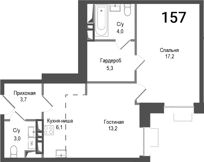 2-комн., 52.5 м², 8/8 этаж, ЖК «Киноквартал»