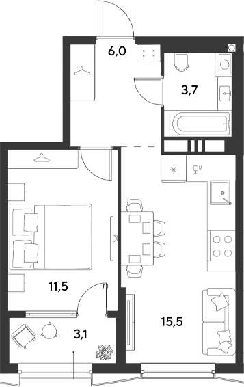 Продается 1-комн. квартира, 36.7 м²