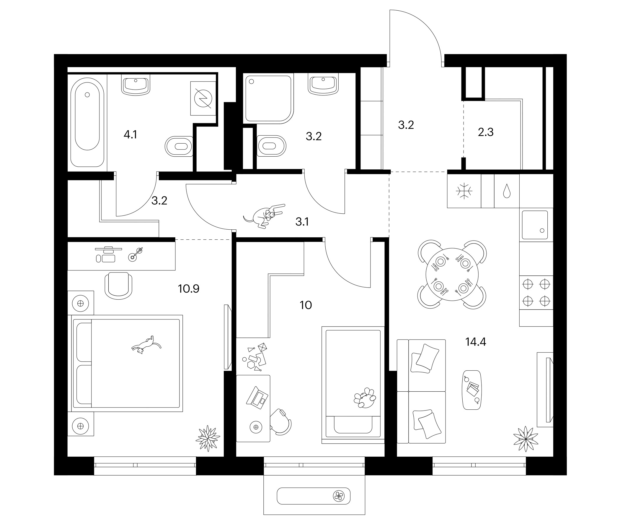 2-комн., 54.4 м², 8/13 этаж, ЖК «Зеленый парк»