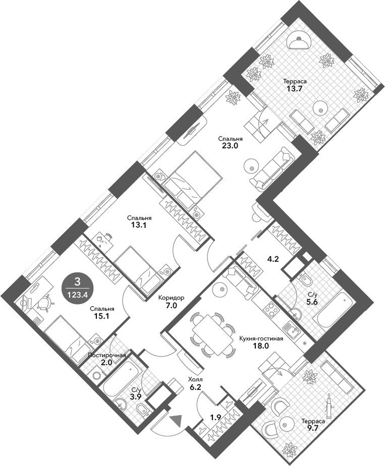 4+ комнаты, 100 м², 17/19 этаж, ЖК «Воксхолл»