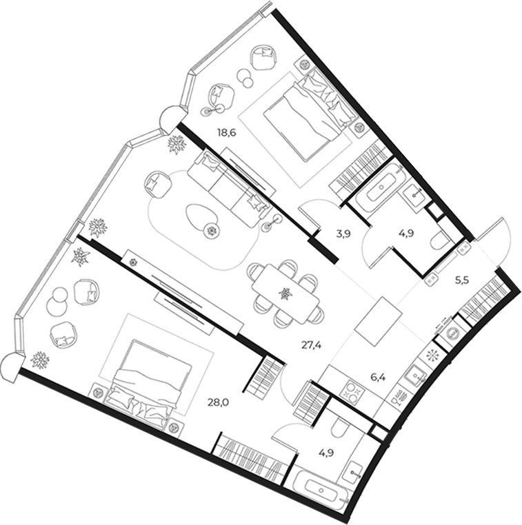 3-комн., 99.6 м², 11/14 этаж, ЖК «МАСТЕРС»