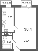 1-комн., 29.8 м², 2/4 этаж, ЖК «Южная Долина»