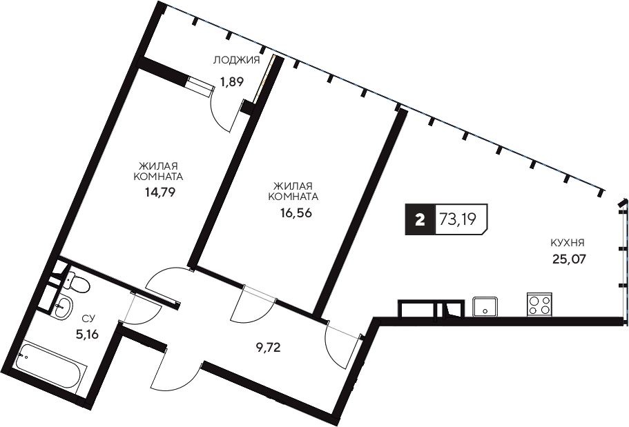 2-комн. квартира, 71.3 м² в ЖК Центральный. Гамма — фото 2