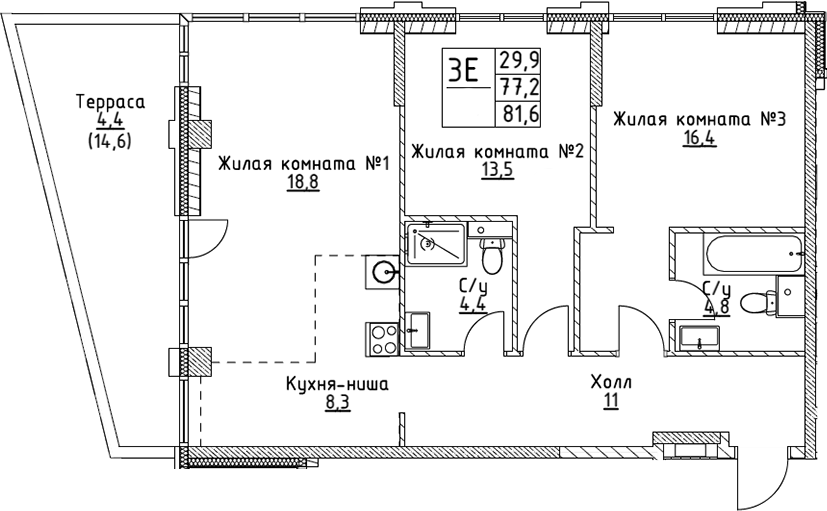 3-комн. ВЭРИ на Миклухо-Маклая
