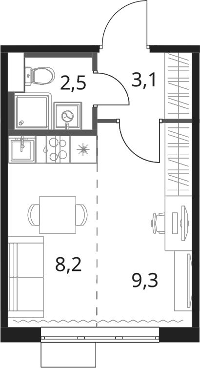 Студия, 23.1 м², 16/16 этаж, ЖК «1-й Шереметьевский»