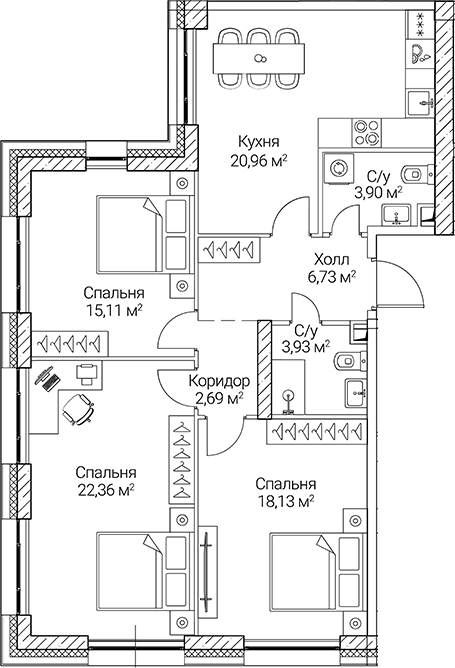4-комн. СЕЗАР СИТИ