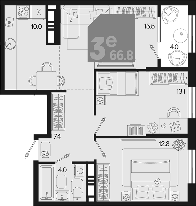 3-комн. квартира, 62.8 м² в ЖК Первое место — фото 2